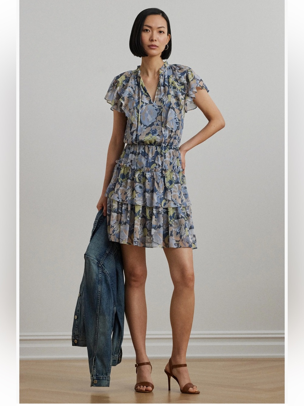 Ralph Lauren Floral Ruffle Crinkle Georgette Dress